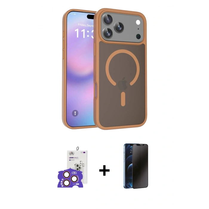 MARSİLYAN™- iPhone 17 Pro Max Kılıf Siluet Minimal Prime - Siyah 3D Antistatik Hayalet Cam Ekran Koruyucu + Bilvis Titan Kamera Lens - TU