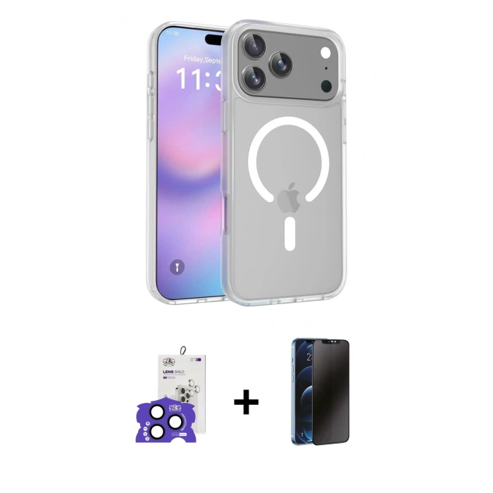 MARSİLYAN™- iPhone 17 Pro Max Kılıf Siluet Minimal Prime - Siyah 3D Antistatik Hayalet Cam Ekran Koruyucu + Bilvis Titan Kamera Lens - LT