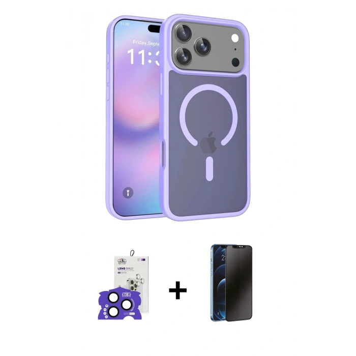 MARSİLYAN™- iPhone 17 Pro Max Kılıf Siluet Minimal Prime - Siyah 3D Antistatik Hayalet Cam Ekran Koruyucu + Bilvis Titan Kamera Lens - LT
