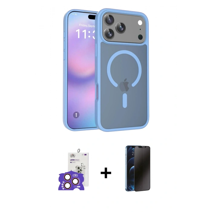 MARSİLYAN™- iPhone 17 Pro Max Kılıf Siluet Minimal Prime - Siyah 3D Antistatik Hayalet Cam Ekran Koruyucu + Bilvis Titan Kamera Lens - TU