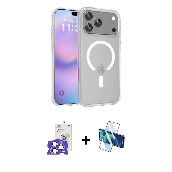 MARSİLYAN™- iPhone 17 Pro Max Kılıf Siluet Minimal Prime - Siyah 3D Antistatik Seramik Nano Ekran Koruyucu + Bilvis Titan Kamera Lens - GS
