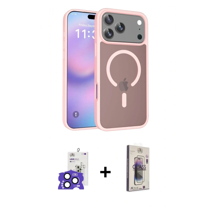 MARSİLYAN™- iPhone 17 Pro Max Kılıf Siluet Minimal Prime - Siyah Bilvis 3D Cam Ekran Koruyucu + Lacivert Bilvis Titan Kamera Lens