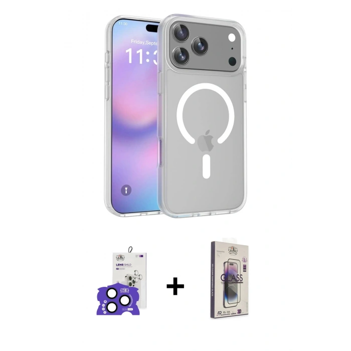 MARSİLYAN™- iPhone 17 Pro Max Kılıf Siluet Minimal Prime - Siyah Bilvis 3D Cam Ekran Koruyucu + Lacivert Bilvis Titan Kamera Lens