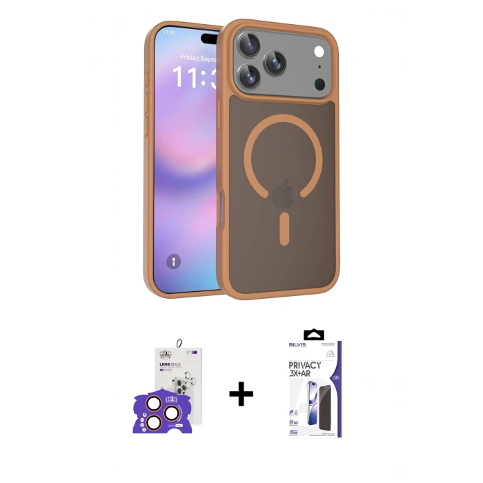 MARSİLYAN™- iPhone 17 Pro Max Kılıf Siluet Minimal Prime - Siyah Bilvis 3X AR Hayalet Cam Ekran Koruyucu + Bilvis Titan Kamera Lens - TU