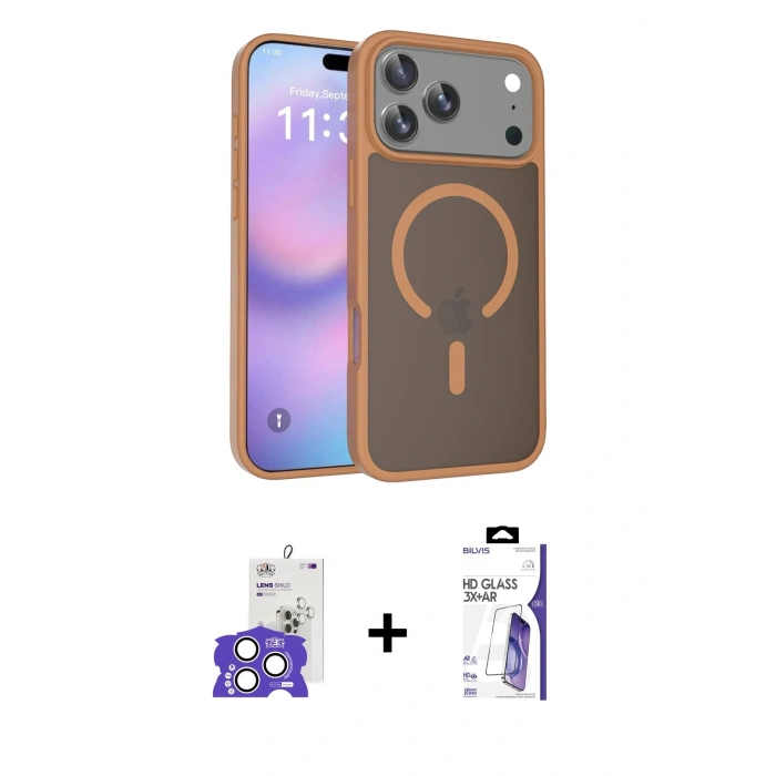 MARSİLYAN™- iPhone 17 Pro Max Kılıf Siluet Minimal Prime - Siyah Bilvis 3X AR HD Cam Ekran Koruyucu + Bilvis Titan Kamera Lens - GS