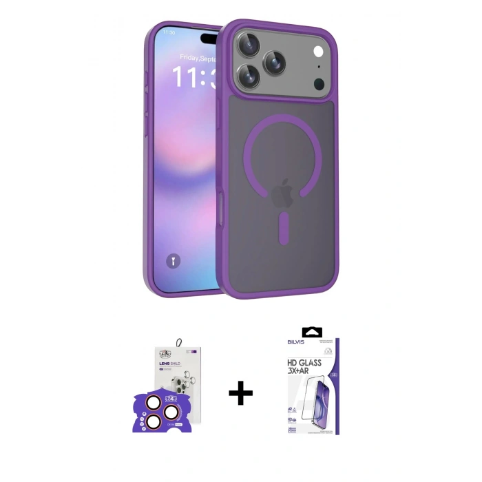 MARSİLYAN™- iPhone 17 Pro Max Kılıf Siluet Minimal Prime - Siyah Bilvis 3X AR HD Cam Ekran Koruyucu + Bilvis Titan Kamera Lens - TU