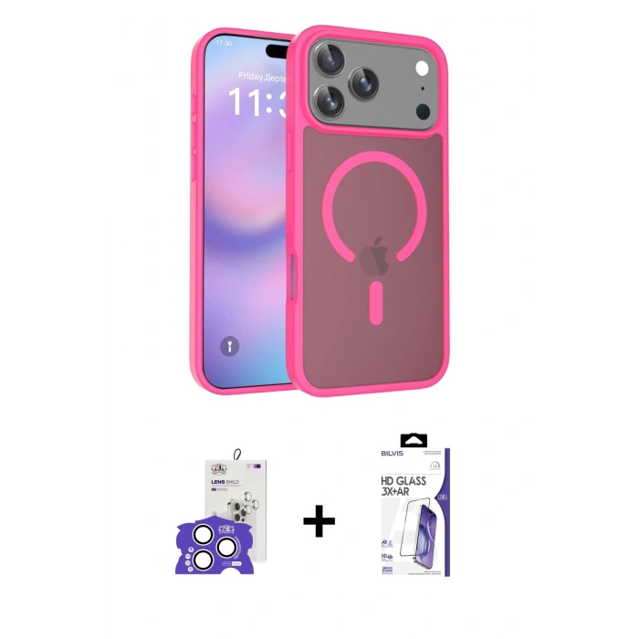 MARSİLYAN™- iPhone 17 Pro Max Kılıf Siluet Minimal Prime - Siyah Bilvis 3X AR HD Cam Ekran Koruyucu + Bilvis Titan Kamera Lens - GS