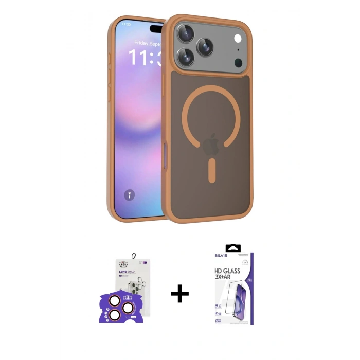 MARSİLYAN™- iPhone 17 Pro Max Kılıf Siluet Minimal Prime - Siyah Bilvis 3X AR HD Cam Ekran Koruyucu + Bilvis Titan Kamera Lens - TU