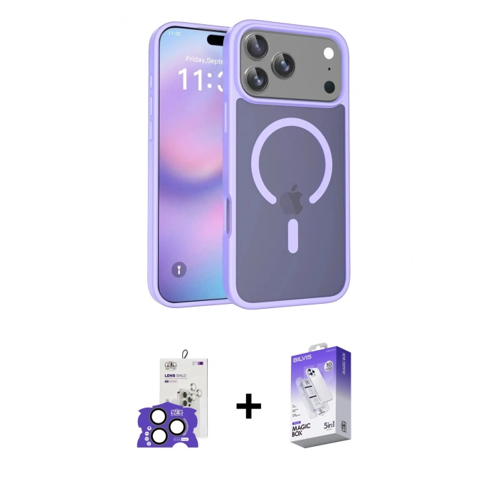 MARSİLYAN™- iPhone 17 Pro Max Kılıf Siluet Minimal Prime - Siyah Bilvis 5in1 3D Magic Cam Ekran Koruyucu + Bilvis Titan Kamera Lens - NLGY