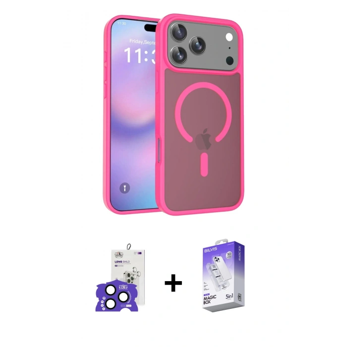 MARSİLYAN™- iPhone 17 Pro Max Kılıf Siluet Minimal Prime - Siyah Bilvis 5in1 3D Magic Cam Ekran Koruyucu + Bilvis Titan Kamera Lens - LT