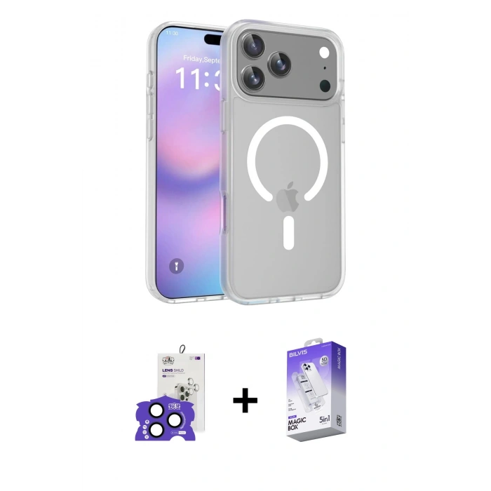 MARSİLYAN™- iPhone 17 Pro Max Kılıf Siluet Minimal Prime - Siyah Bilvis 5in1 3D Magic Cam Ekran Koruyucu + Bilvis Titan Kamera Lens - LT