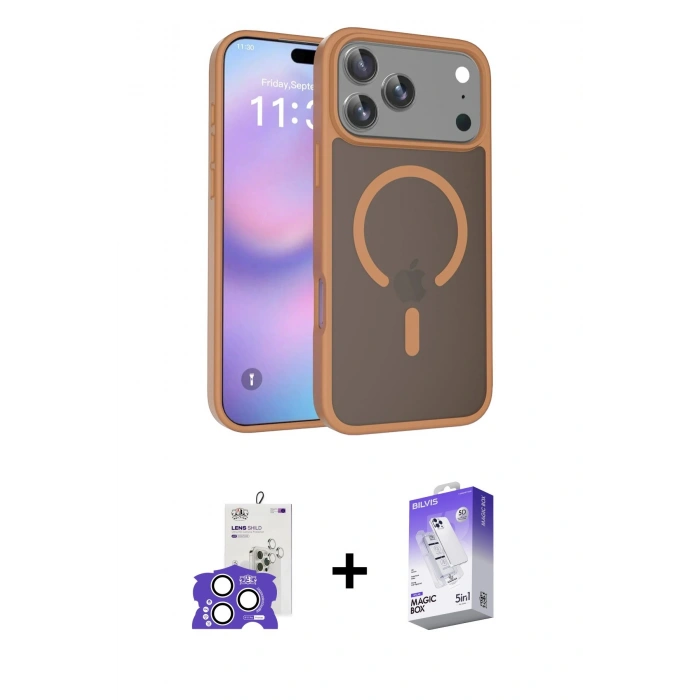 MARSİLYAN™- iPhone 17 Pro Max Kılıf Siluet Minimal Prime - Siyah Bilvis 5in1 3D Magic Cam Ekran Koruyucu + Bilvis Titan Kamera Lens - GS