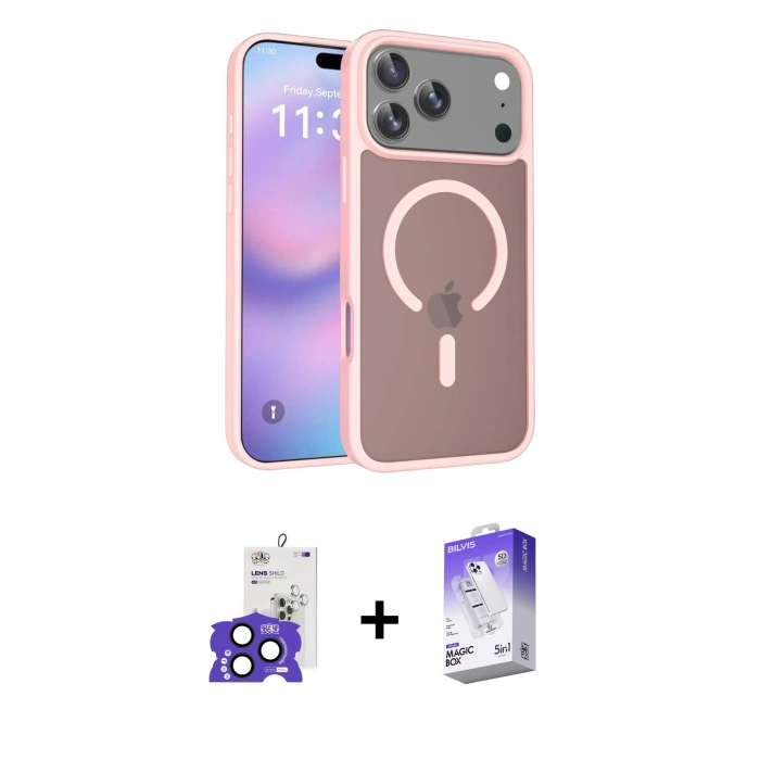 MARSİLYAN™- iPhone 17 Pro Max Kılıf Siluet Minimal Prime - Siyah Bilvis 5in1 3D Magic Cam Ekran Koruyucu + Bilvis Titan Kamera Lens - LT