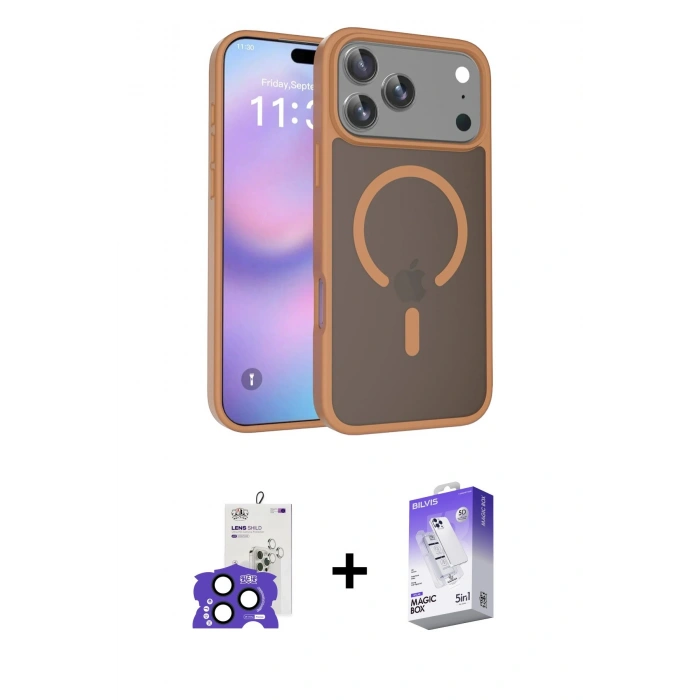 MARSİLYAN™- iPhone 17 Pro Max Kılıf Siluet Minimal Prime - Siyah Bilvis 5in1 3D Magic Cam Ekran Koruyucu + Bilvis Titan Kamera Lens - LT