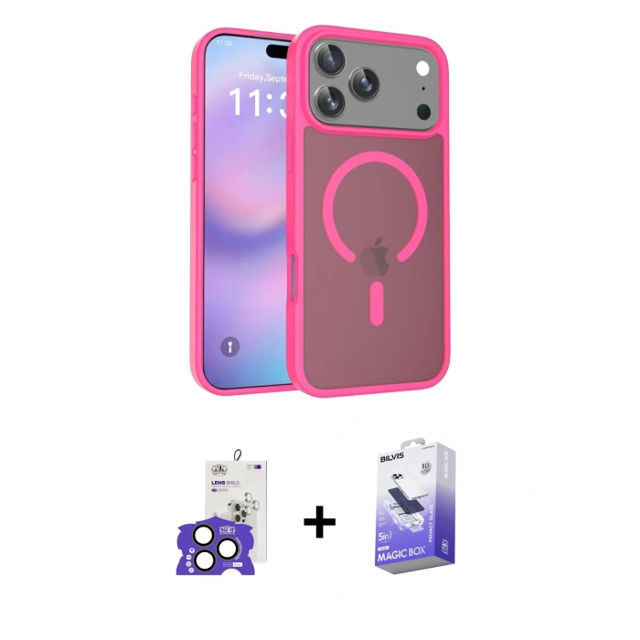MARSİLYAN™- iPhone 17 Pro Max Kılıf Siluet Minimal Prime - Siyah Bilvis 5in1 5D Magic Hayalet Cam Ekran Koruyucu + Bilvis Titan Kamera Lens - NLGY