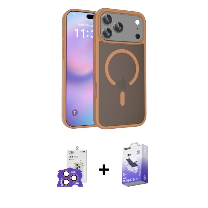 MARSİLYAN™- iPhone 17 Pro Max Kılıf Siluet Minimal Prime - Siyah Bilvis 5in1 5D Magic Hayalet Cam Ekran Koruyucu + Bilvis Titan Kamera Lens - TU