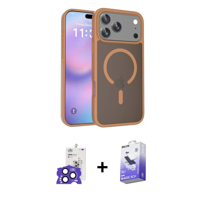 MARSİLYAN™- iPhone 17 Pro Max Kılıf Siluet Minimal Prime - Siyah Bilvis 5in1 5D Magic Hayalet Cam Ekran Koruyucu + Bilvis Titan Kamera Lens - LT