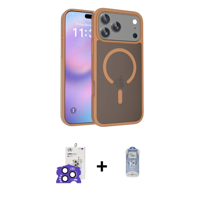 MARSİLYAN™- iPhone 17 Pro Max Kılıf Siluet Minimal Prime - Siyah Joko Magic 5D Cam + Lacivert Bilvis Titan Kamera Lens