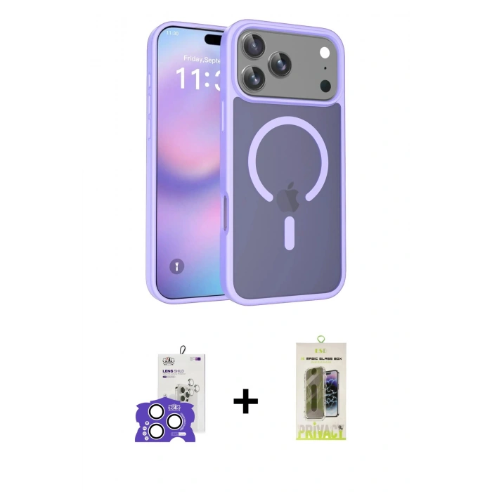 MARSİLYAN™- iPhone 17 Pro Max Kılıf Siluet Minimal Prime - Siyah Joko Magic 5D Hayalet Cam + Gümüş Bilvis Titan Kamera Lens