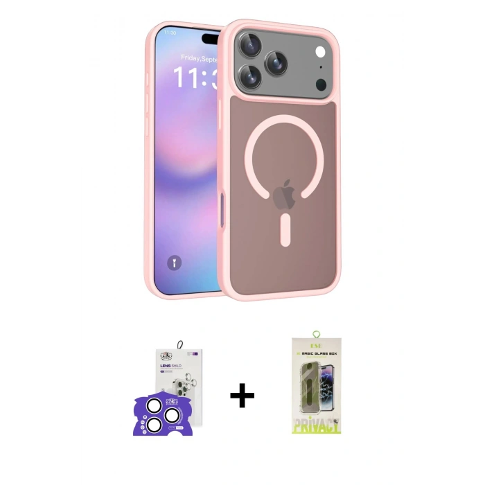 MARSİLYAN™- iPhone 17 Pro Max Kılıf Siluet Minimal Prime - Siyah Joko Magic 5D Hayalet Cam + Gümüş Bilvis Titan Kamera Lens