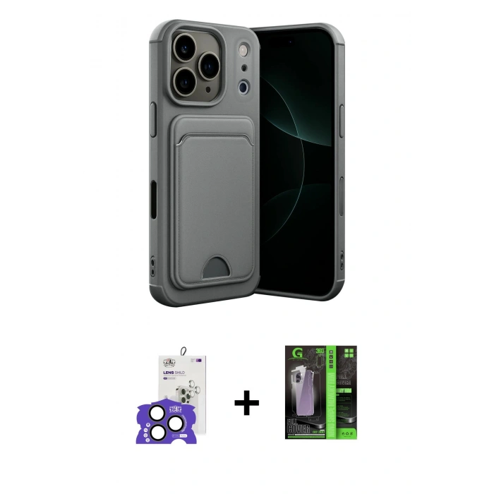MARSİLYAN™- iPhone 17 Pro Max Kılıf Vadi Çizgi Prime - Siyah 360 Mat Full Body Arka Koruyucu + Natural Grey Bilvis Titan Kamera Lens