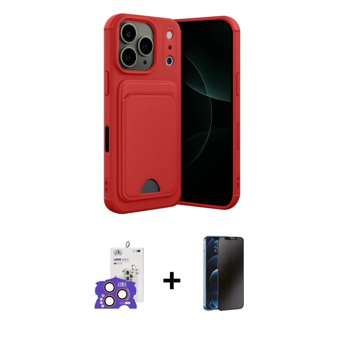 MARSİLYAN™- iPhone 17 Pro Max Kılıf Vadi Çizgi Prime - Siyah 3D Antistatik Hayalet Cam Ekran Koruyucu + Bilvis Titan Kamera Lens - TU