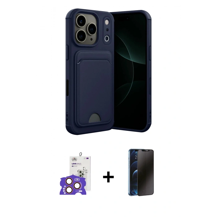 MARSİLYAN™- iPhone 17 Pro Max Kılıf Vadi Çizgi Prime - Siyah 3D Antistatik Hayalet Cam Ekran Koruyucu + Bilvis Titan Kamera Lens - TU