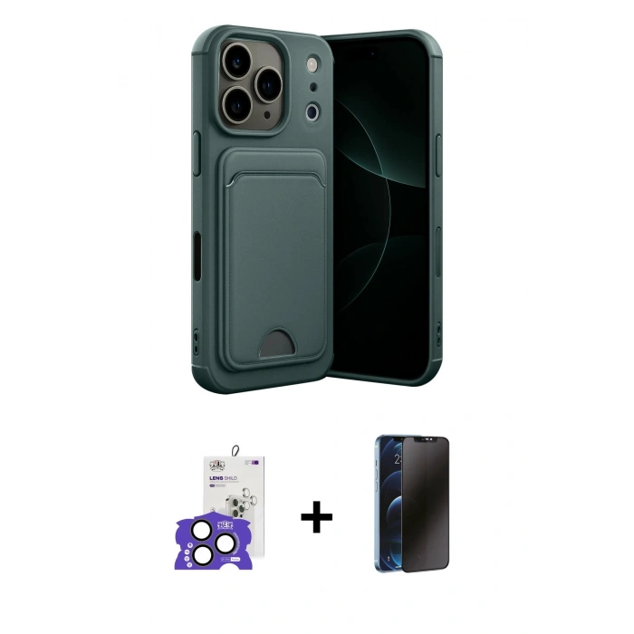 MARSİLYAN™- iPhone 17 Pro Max Kılıf Vadi Çizgi Prime - Siyah 3D Antistatik Hayalet Cam Ekran Koruyucu + Bilvis Titan Kamera Lens - NLGY