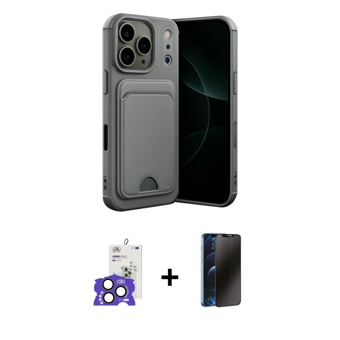 MARSİLYAN™- iPhone 17 Pro Max Kılıf Vadi Çizgi Prime - Siyah 3D Antistatik Hayalet Cam Ekran Koruyucu + Bilvis Titan Kamera Lens - NLGY