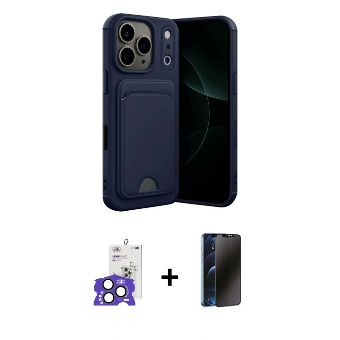MARSİLYAN™- iPhone 17 Pro Max Kılıf Vadi Çizgi Prime - Siyah 3D Antistatik Hayalet Cam Ekran Koruyucu + Bilvis Titan Kamera Lens - NLGY