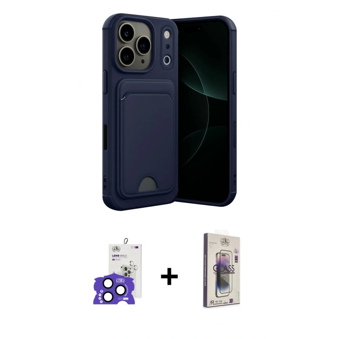 MARSİLYAN™- iPhone 17 Pro Max Kılıf Vadi Çizgi Prime - Siyah Bilvis 3D Cam Ekran Koruyucu + Lacivert Bilvis Titan Kamera Lens