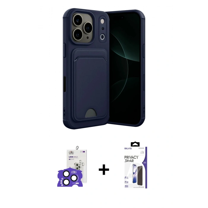 MARSİLYAN™- iPhone 17 Pro Max Kılıf Vadi Çizgi Prime - Siyah Bilvis 3X AR Hayalet Cam Ekran Koruyucu + Bilvis Titan Kamera Lens - LT