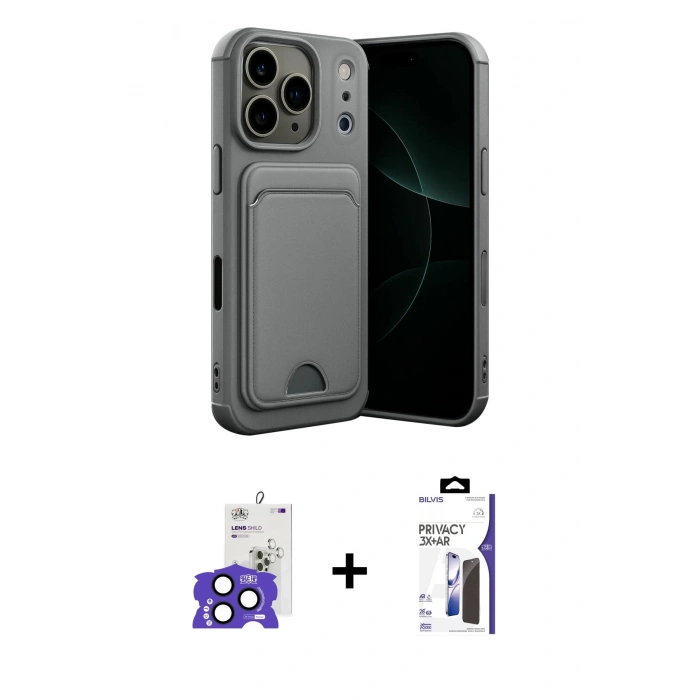 MARSİLYAN™- iPhone 17 Pro Max Kılıf Vadi Çizgi Prime - Siyah Bilvis 3X AR Hayalet Cam Ekran Koruyucu + Bilvis Titan Kamera Lens - LT