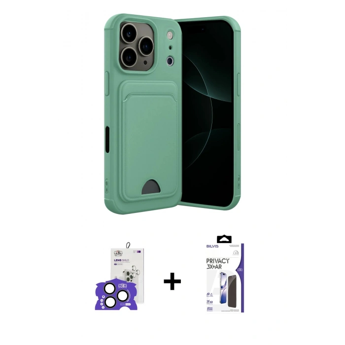MARSİLYAN™- iPhone 17 Pro Max Kılıf Vadi Çizgi Prime - Siyah Bilvis 3X AR Hayalet Cam Ekran Koruyucu + Bilvis Titan Kamera Lens - NLGY
