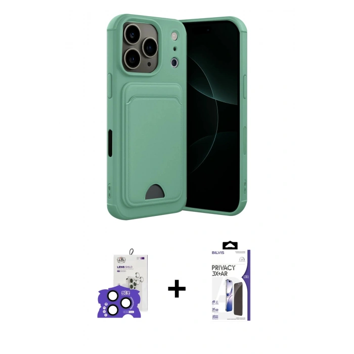 MARSİLYAN™- iPhone 17 Pro Max Kılıf Vadi Çizgi Prime - Siyah Bilvis 3X AR Hayalet Cam Ekran Koruyucu + Bilvis Titan Kamera Lens - LT