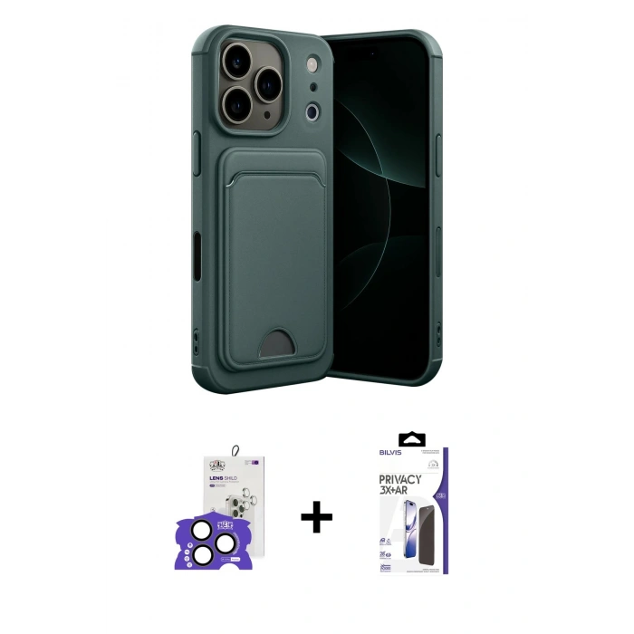MARSİLYAN™- iPhone 17 Pro Max Kılıf Vadi Çizgi Prime - Siyah Bilvis 3X AR Hayalet Cam Ekran Koruyucu + Bilvis Titan Kamera Lens - NLGY