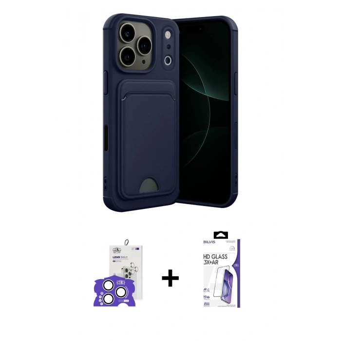 MARSİLYAN™- iPhone 17 Pro Max Kılıf Vadi Çizgi Prime - Siyah Bilvis 3X AR HD Cam Ekran Koruyucu + Bilvis Titan Kamera Lens - GS
