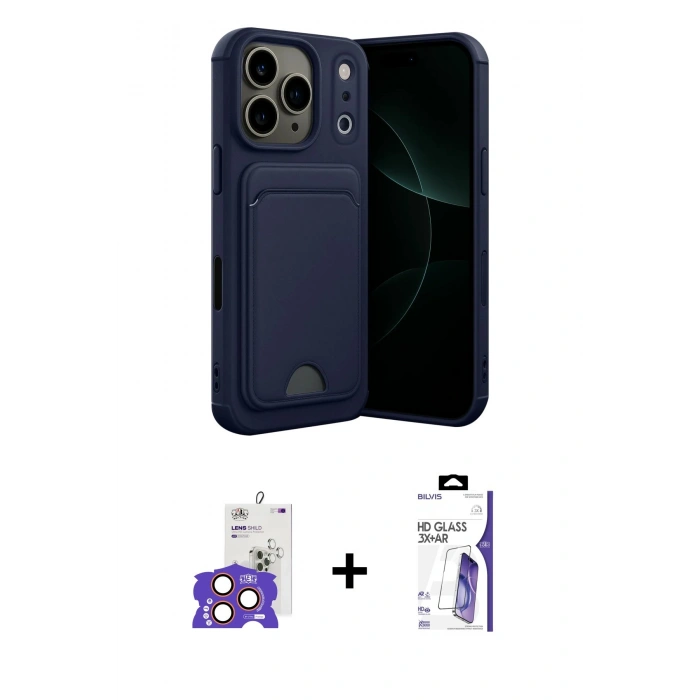 MARSİLYAN™- iPhone 17 Pro Max Kılıf Vadi Çizgi Prime - Siyah Bilvis 3X AR HD Cam Ekran Koruyucu + Bilvis Titan Kamera Lens - TU