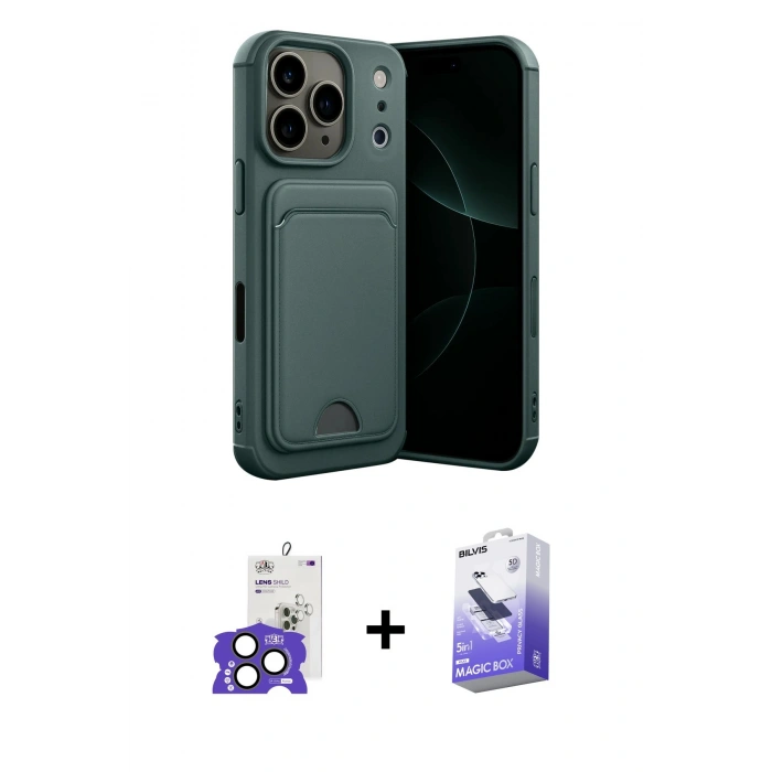 MARSİLYAN™- iPhone 17 Pro Max Kılıf Vadi Çizgi Prime - Siyah Bilvis 5in1 5D Magic Hayalet Cam Ekran Koruyucu + Bilvis Titan Kamera Lens - NLGY