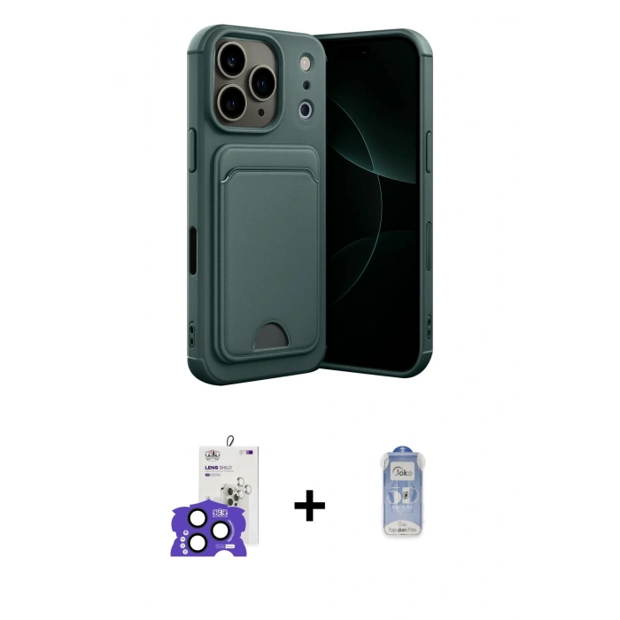 MARSİLYAN™- iPhone 17 Pro Max Kılıf Vadi Çizgi Prime - Siyah Joko Magic 5D Cam + Lacivert Bilvis Titan Kamera Lens