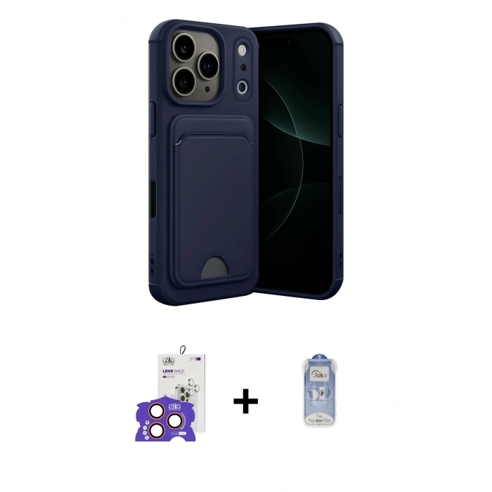 MARSİLYAN™- iPhone 17 Pro Max Kılıf Vadi Çizgi Prime - Siyah Joko Magic 5D Cam + Turuncu Bilvis Titan Kamera Lens