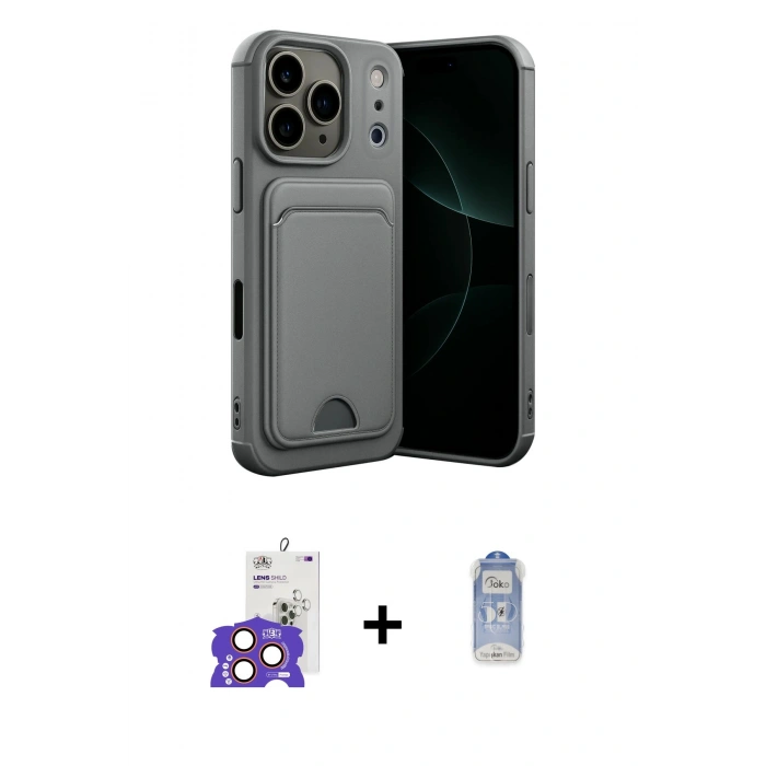 MARSİLYAN™- iPhone 17 Pro Max Kılıf Vadi Çizgi Prime - Siyah Joko Magic 5D Cam + Turuncu Bilvis Titan Kamera Lens