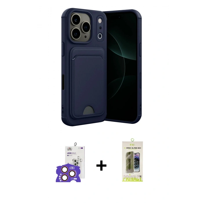 MARSİLYAN™- iPhone 17 Pro Max Kılıf Vadi Çizgi Prime - Siyah Joko Magic 5D Hayalet Cam + Bilvis Titan Kamera Lens - TU
