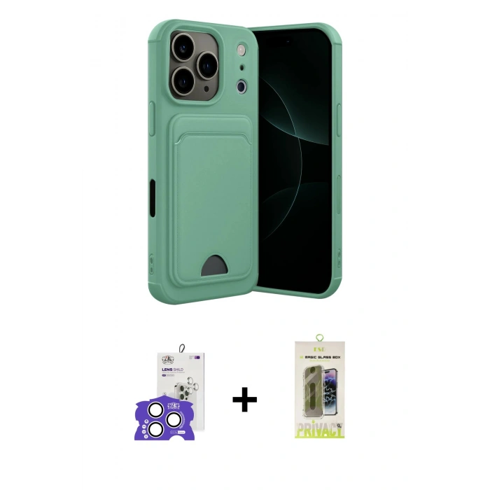 MARSİLYAN™- iPhone 17 Pro Max Kılıf Vadi Çizgi Prime - Siyah Joko Magic 5D Hayalet Cam + Gümüş Bilvis Titan Kamera Lens
