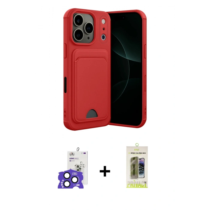 MARSİLYAN™- iPhone 17 Pro Max Kılıf Vadi Çizgi Prime - Siyah Joko Magic 5D Hayalet Cam + Lacivert Bilvis Titan Kamera Lens