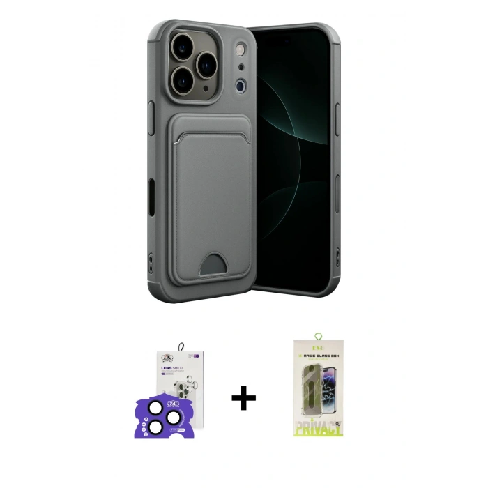 MARSİLYAN™- iPhone 17 Pro Max Kılıf Vadi Çizgi Prime - Siyah Joko Magic 5D Hayalet Cam + Lacivert Bilvis Titan Kamera Lens