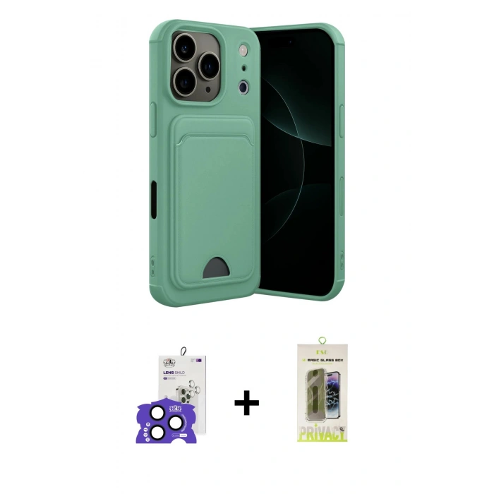 MARSİLYAN™- iPhone 17 Pro Max Kılıf Vadi Çizgi Prime - Siyah Joko Magic 5D Hayalet Cam + Lacivert Bilvis Titan Kamera Lens