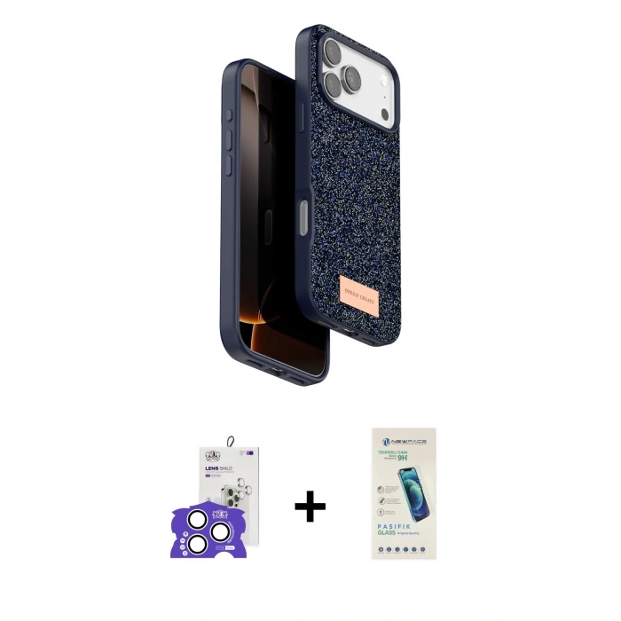 MARSİLYAN™- iPhone 17 Pro Max Kılıf Vadi Klasik Serisi - Şeffaf Pasifik Cam Ekran Koruyucu + Bilvis Titan Kamera Lens - GS
