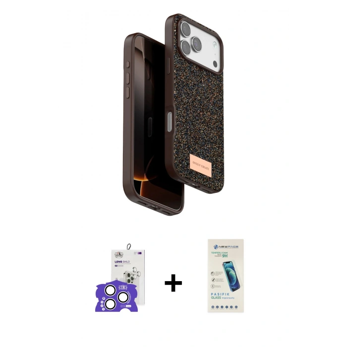 MARSİLYAN™- iPhone 17 Pro Max Kılıf Vadi Klasik Serisi - Şeffaf Pasifik Cam Ekran Koruyucu + Bilvis Titan Kamera Lens - GS