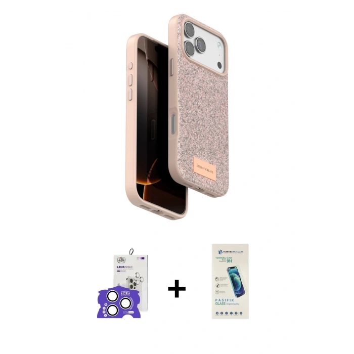 MARSİLYAN™- iPhone 17 Pro Max Kılıf Vadi Klasik Serisi - Şeffaf Pasifik Cam Ekran Koruyucu + Bilvis Titan Kamera Lens - GS